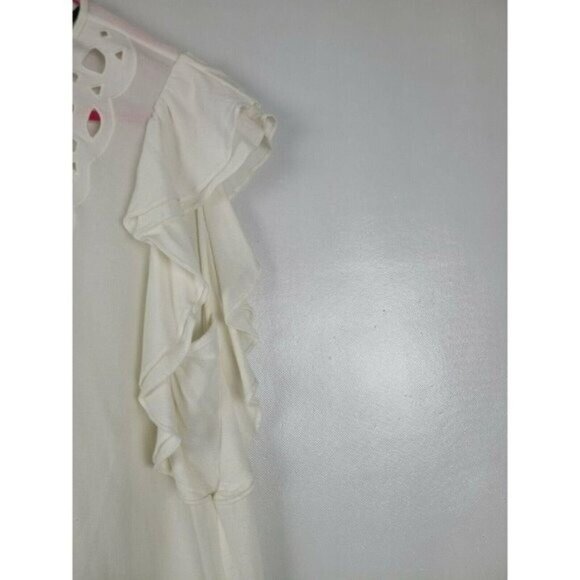 BCBGMaxazria Womens BOHO Top Medium White Ruffle Sleeve Embroidered Cottagecore - Picture 2 of 9